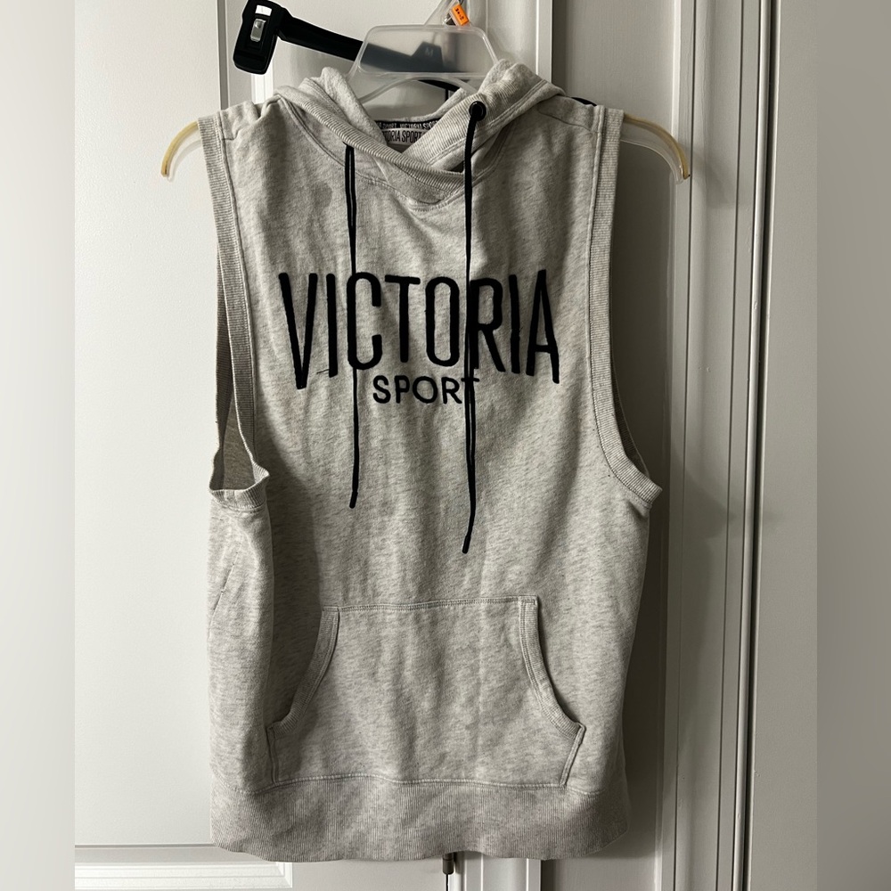 Victoria Sport Gray Sleeveless Hooded Sweatshirt w/ Cut-out Back